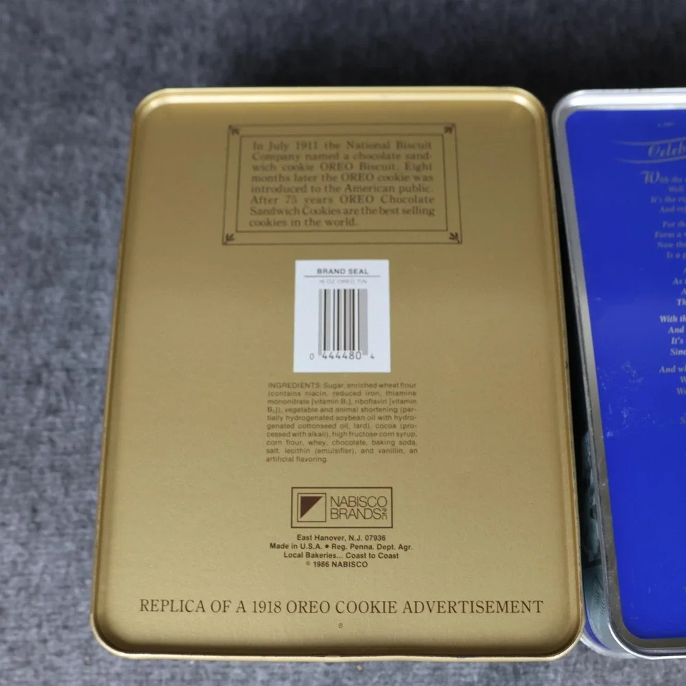 Oreo Sandwich Cookie Tin Canisters Set Of 2 Blue 1918 1999 Commemorative